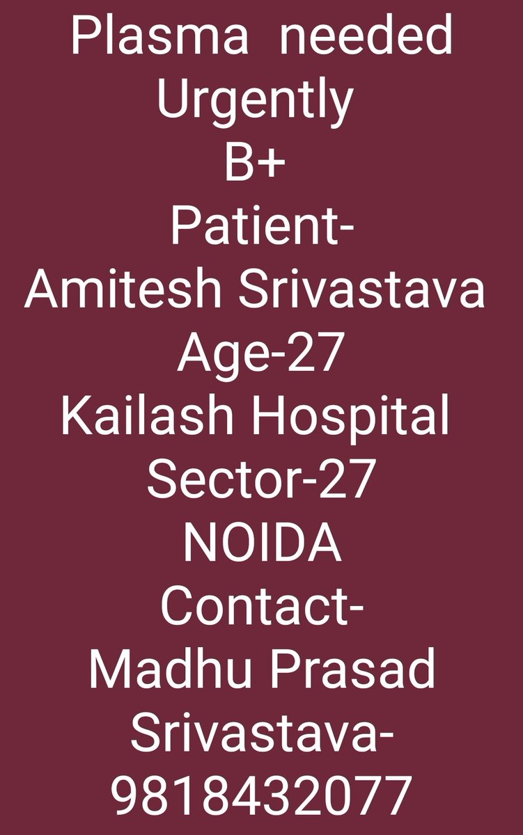 riteshambastha_'s tweet photo. SOS #plasma needed, #delhi #COVIDEmergency 
This is for my cousin. Any help, leads 🙏 https://t.co/h0hJDqV7pG