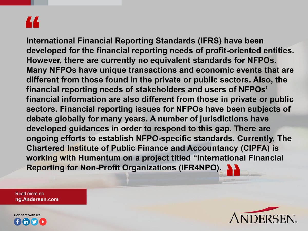 AndersenNigeria's tweet photo. Click the link to read more on "Not-For-Profit Organisations: Accounting and Financial Reporting"
https://t.co/A21JT3ZjJt
#notforprofitorganizations #Financialreporting https://t.co/1An9hjneJO