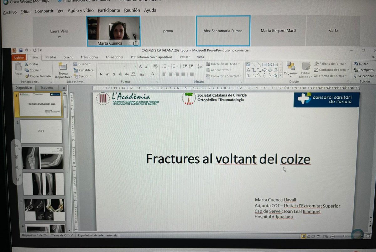 Sempre implicats en la formació i la docència. Ahir la Dra <a href="/Mcuenca7/">Marta Cuenca</a> va posar a prova els residents de @SocCatCOT amb casos clínics de fractures de colze