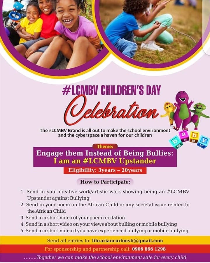 lcmbv's tweet photo. Let's engage our children instead of them being bullies....collaborate with the #LCMBV Brand to make the school and cyber environment a haven for our children.
#LCMBV is proudly Librarian💃💃💃💃 https://t.co/GWWCTan9gH