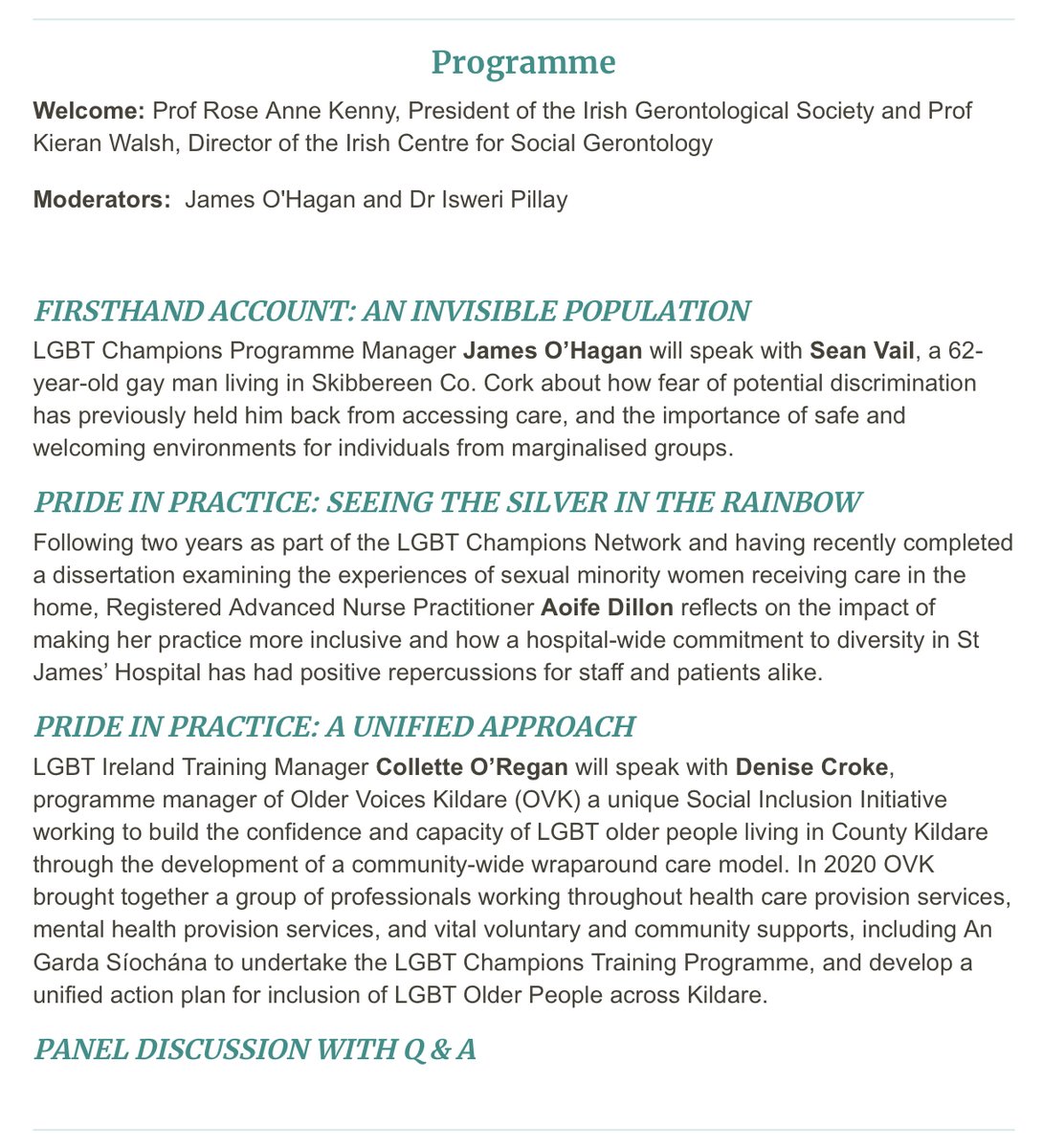 Irish Gerontological Society (@irishgerontsoc) on Twitter photo **Event Reminder**
Symposium Series: Marginalised Ageing and Inclusive Systems
Thursday, May 20th 2021. 15.00-16.30
In association with <a href="/LGBT_ie/">LGBT Ireland</a>
Championing Older LGBT People in Ireland
An Invisible Population
Website and registration:
irishgerontology.com/events/symposi… **Event Reminder**
Symposium Series: Marginalised Ageing and Inclusive Systems
Thursday, May 20th 2021. 15.00-16.30
In association with <a href="/LGBT_ie/">LGBT Ireland</a>
Championing Older LGBT People in Ireland
An Invisible Population
Website and registration:
irishgerontology.com/events/symposi…