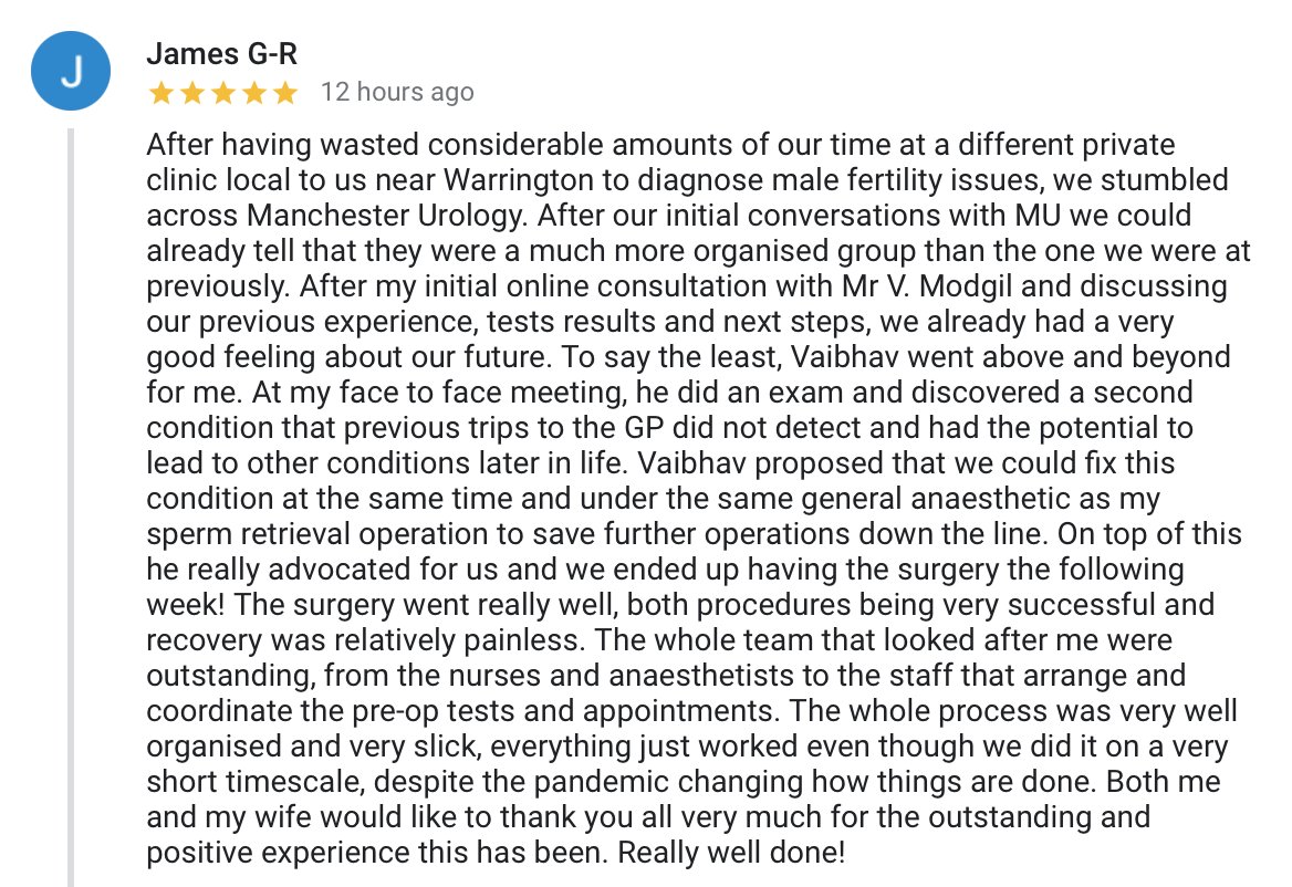 As we slowly return to some form of normality, our team is working tirelessly to do the best for our patients. Thats what makes reviews like this even more special #menshealth #togetherwecan Manchester Fertility