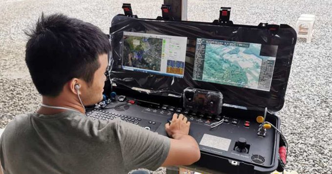 Man sat down with a drone monitor