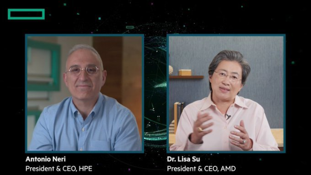 SynergySandra's tweet photo. “Together, we're going to deliver the world's first #Exascale system." Watch @HPE CEO @AntonioNeri_HPE and AMD CEO @LisaSu unpack the tech industry and future of compute. #AcceleratingNext https://t.co/24s85PN7OO https://t.co/iI7JZjprnV