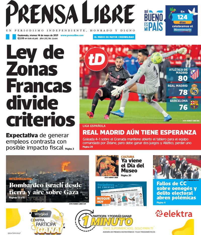 prensa_libre's tweet photo. #PortadaPL: Le presentamos algunas de las noticias que encontrará en la edición de Prensa Libre de este viernes 14 de mayo de 2021. 

Adquiérala aquí: https://t.co/Wrb87ctYgk https://t.co/KgXhRaLilR