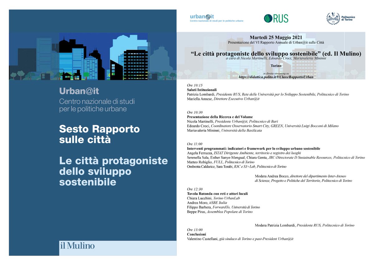 FULL - Future Urban Legacy Lab (@urbanlegacylab) on Twitter photo Domani, martedì 25 maggio h. 10.15-13.00
6° rapporto sulle città urban@it edito da <a href="/edizionimulino/">Edizioni del Mulino</a>
con un intervento di <a href="/MRobiglio/">Matteo Robiglio</a> e molti altri ospiti.
in streaming su: didattica.polito.it/VClass/Rapport… Domani, martedì 25 maggio h. 10.15-13.00
6° rapporto sulle città urban@it edito da <a href="/edizionimulino/">Edizioni del Mulino</a>
con un intervento di <a href="/MRobiglio/">Matteo Robiglio</a> e molti altri ospiti.
in streaming su: didattica.polito.it/VClass/Rapport…