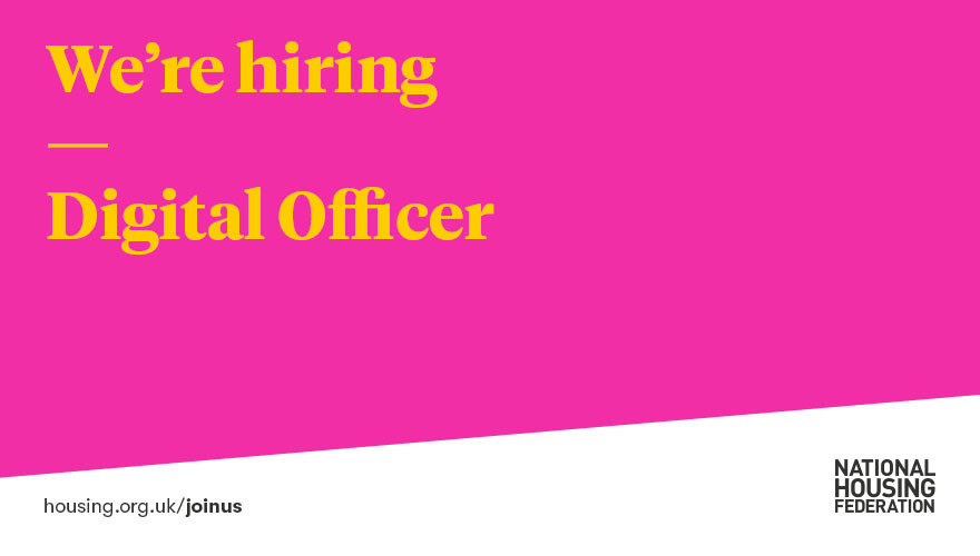 Pink graphic, text reads: 'We're hiring - Digital Officer' and the NHF logo