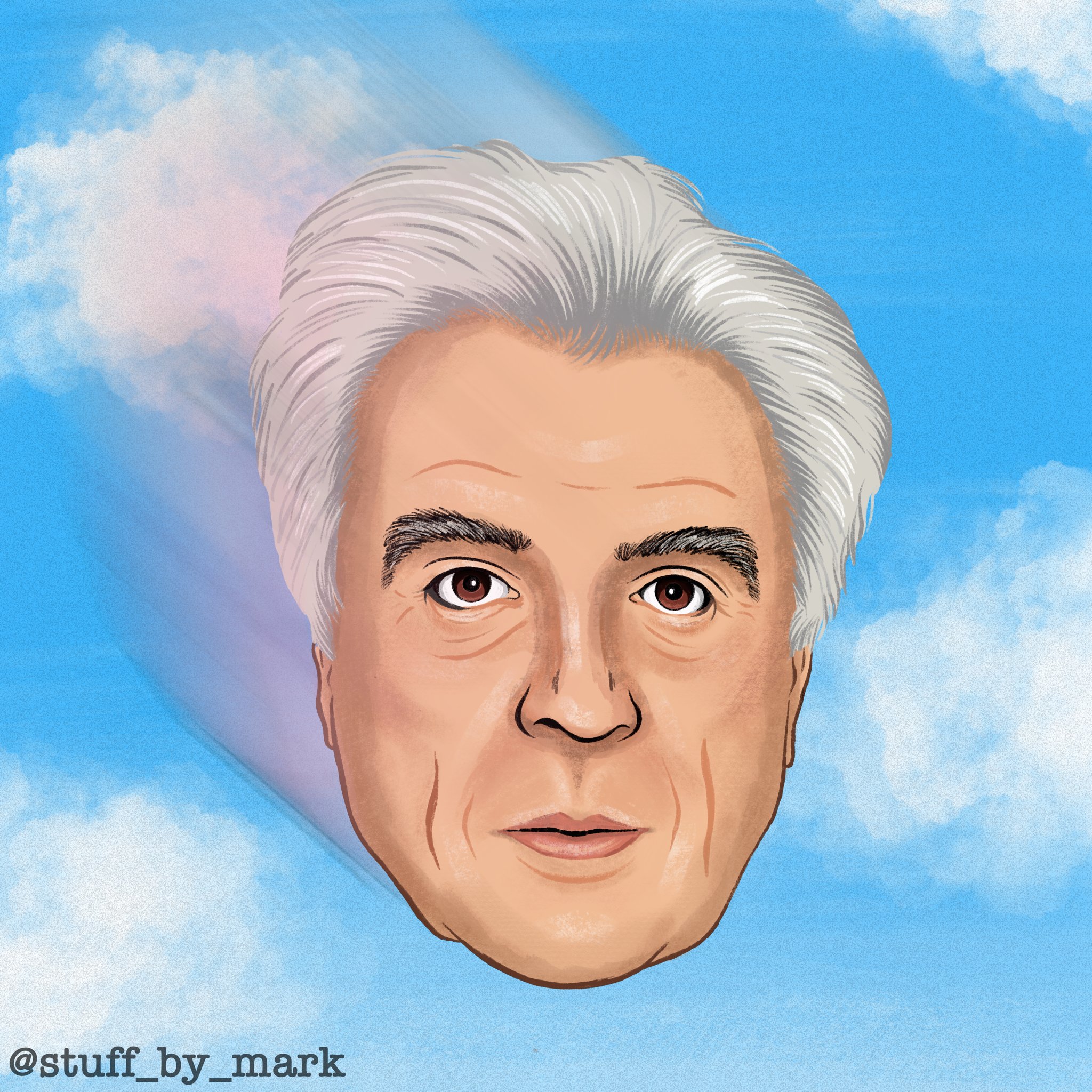 Happy Birthday David Byrne. Here\s a drawing of his head flying through the sky at breakneck speed. 