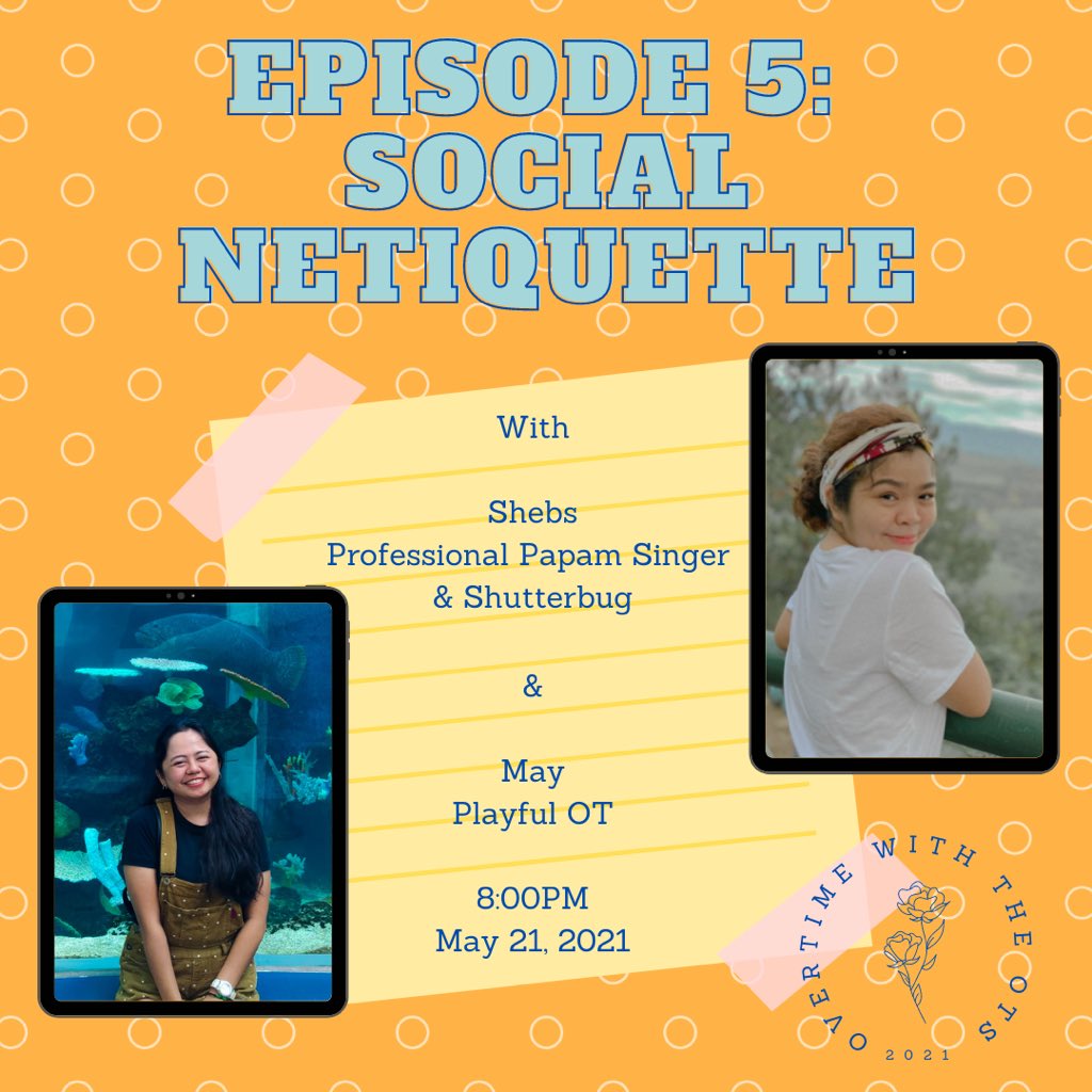 Are you missing your friends this quarantine or miss mingling with new people? Have a chat with OTs, Shebs and May, this May 21, 2021 at 8pm as they discuss socialization as it takes on a whole new context.

🔗linktr.ee/otwiththeots