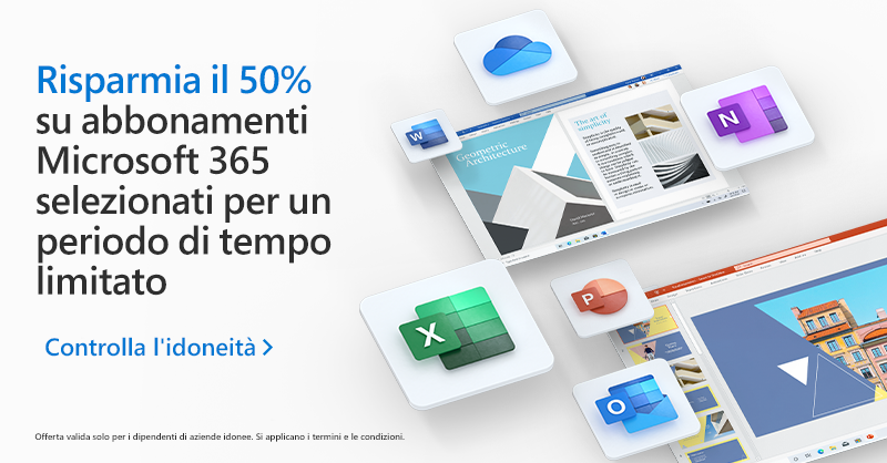 microsoftitalia's tweet photo. Fino al 16 giugno, i dipendenti delle aziende idonee possono risparmiare il 50% sull’acquisto dei pacchetti Microsoft 365 selezionati. 
Scopri se la tua azienda è tra queste.
➡ https://t.co/mLsyPQey1M https://t.co/UdFzZZJi6i
