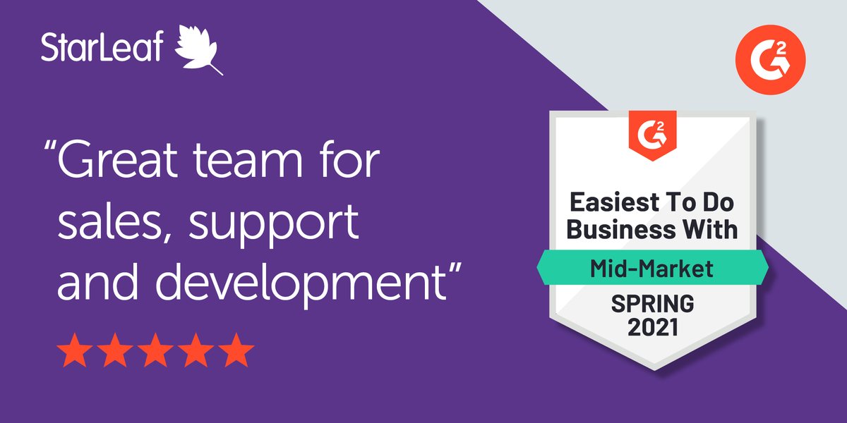 StarLeafCo's tweet image. We love hearing from our users on @G2CrowdReviews  and we're really excited to have 7 badges in the last G2 report, including Easiest To Do Business With! Head over to our G2 page to read more great reviews: ow.ly/VIJm50Ew94n  

#CustomerFeedback #videoconferencing