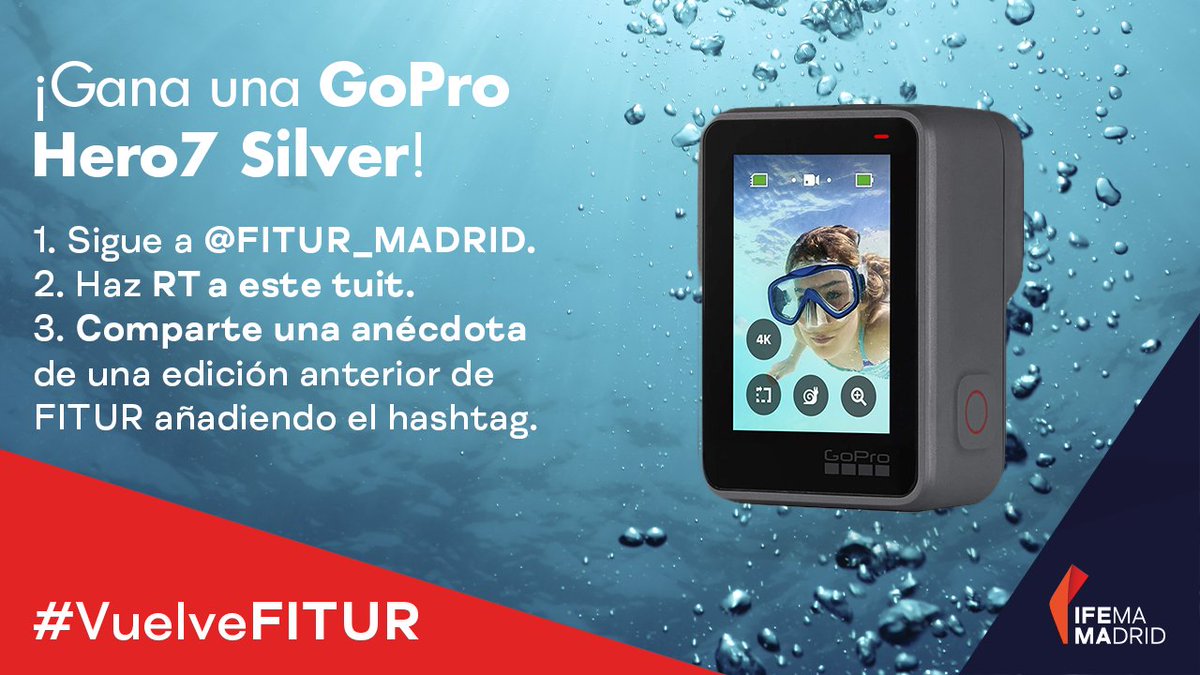 🗯 #CONCURSO #VuelveFITUR 🗯

Gana una GoPro contándonos tu mejor anécdota en FITUR! Participa con un texto, una foto o un vídeo. 

📅 ¡Hasta el lunes, 17 de mayo a las 17:00! 

Consulta la BB.LL. ➡️ bonniefiles.com/docs/IFEMA/BBL…

#VuelveFITUR