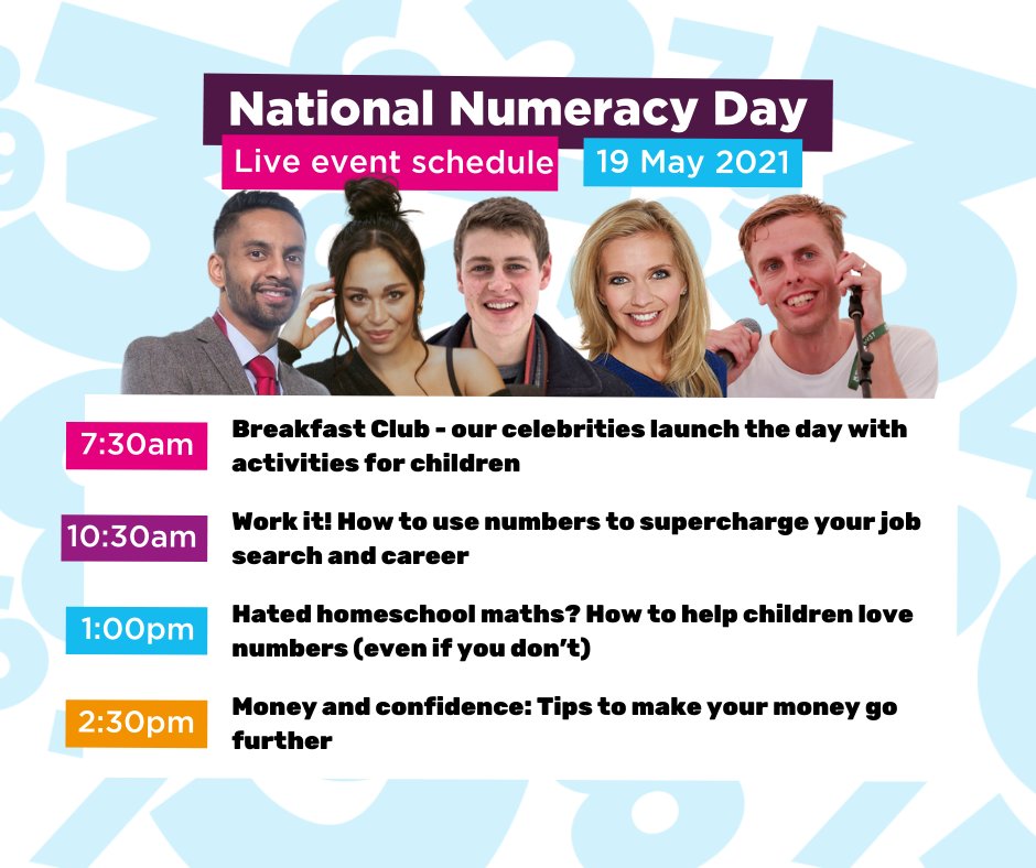 National Numeracy Day is on 19th May 2021.
nationalnumeracy.org.uk/numeracyday have lots of resources to help parents support their children with Maths at home including live events throughout the day.
#NationalNumeracyDay