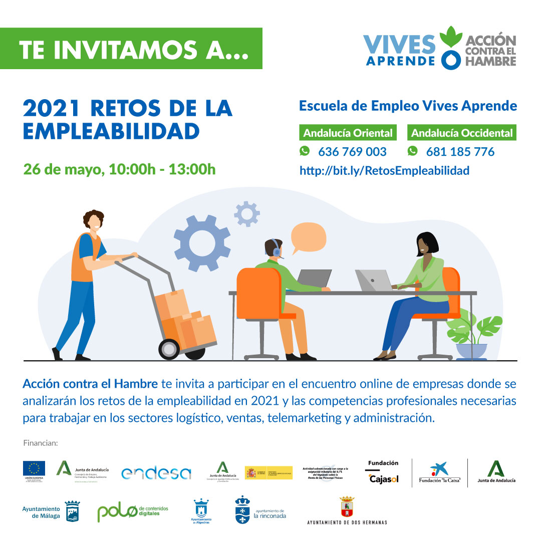 Apunta: 26/05 Encuentro de empresas del sector logístico, ventas, telemarketing y gestión administrativa y personas desempleadas que participan en nuestras #Escuelasdeempleo en Andalucía. ¿Tu empresa pertenece a estos sectores y quieres sumarte? Contacta con nosotros