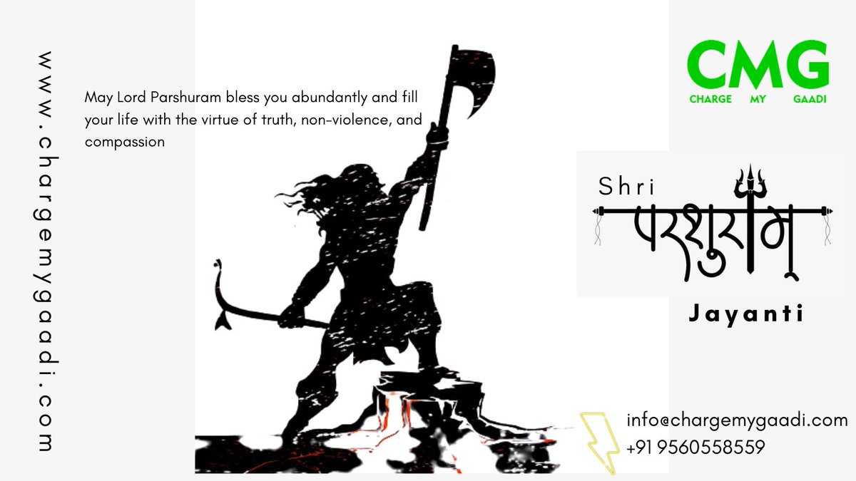May Lord #Parshuram bless you abundantly and fill your life with the virtue of truth, non-violence, and compassion.

#ChargeMyGaadi wishing you confidence and courage on this #ShriParshuramJayanti 

#ParshuramJayanti #Parshuram #ParshuramJayanti2021