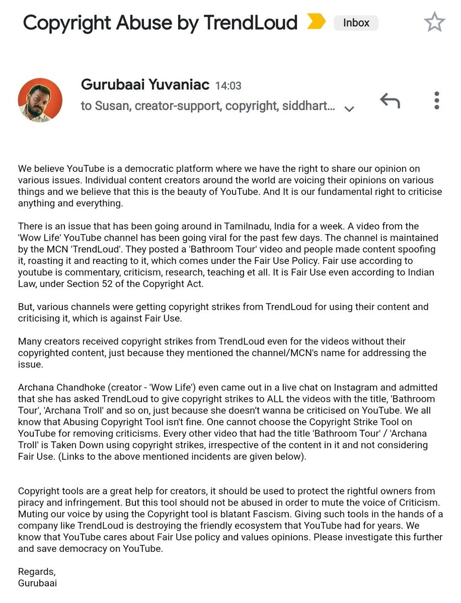 ItsGurubaai's tweet photo. The knife that comes to the neck of someone else today may come to us tomorrow! I request all the creators to voice out. @YouTube @YouTubeIndia @SusanWojcicki
#CopyrightAbuse #SupportFairUse #TrendLoudDictatorship https://t.co/hd1GEV13W8