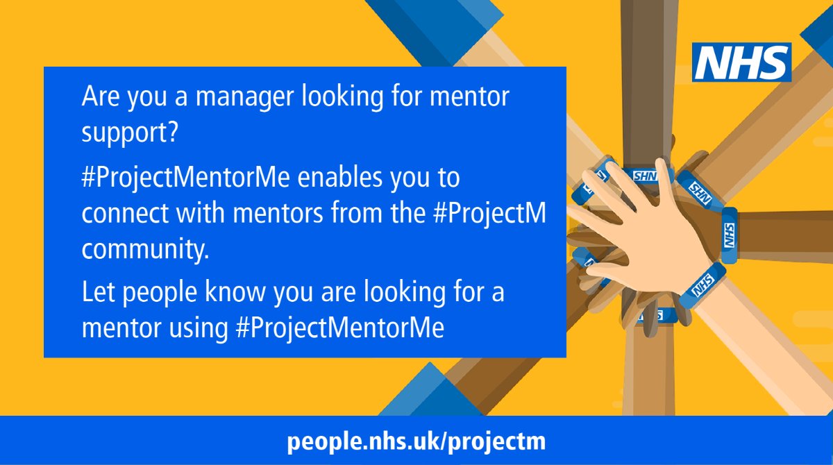 NHSLeadership's tweet photo. Are you a leader or manager looking for mentor support? There are currently over 100 #ProjectM Mentors offering support.
Search #ProjectMentor or add a #ProjectMentorMe Twibbon to start connecting.
https://t.co/ymCdAXqnk0 https://t.co/4wegd9RDTC