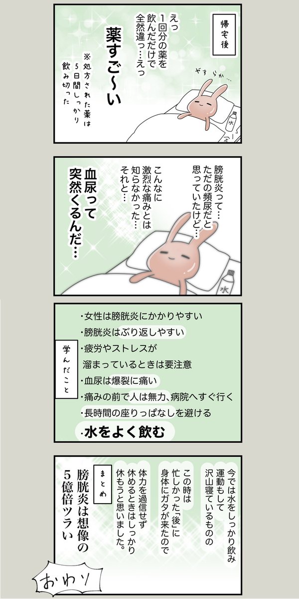 痛みの前で人は無力 長時間座りっぱなし 水分不足により膀胱炎になった人の激痛が伝わるレポ Togetter