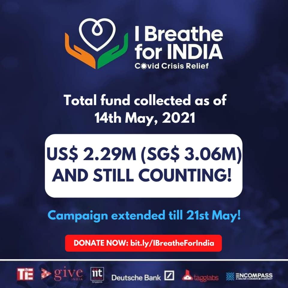 We are humbled to share that the #IBreatheForIndia initiative has managed to raise US$ 2.29M - nearly 2.3x of our original target, till date.

Given the overwhelming response, we have decided to extend the campaign till 21st May. 

Pls donate👉 bit.ly/IBreatheForInd…