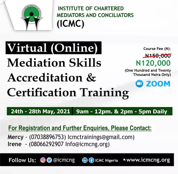 icmcng's tweet photo. ICMC Virtual Mediation Skills Accreditation and Certification Training
https://t.co/7bZmlubaC1 https://t.co/UiB66ypOBQ