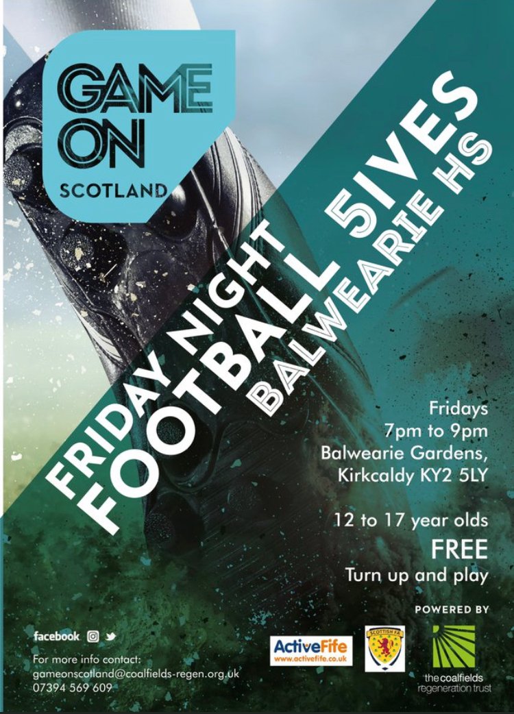 Calling all 12-17 year olds!

If you’re trying to decide what to do tonight, why not get down to Balwearie HS to play some football with @gameonscotland!!!

It’s free, and all you need to do is turn up and play!