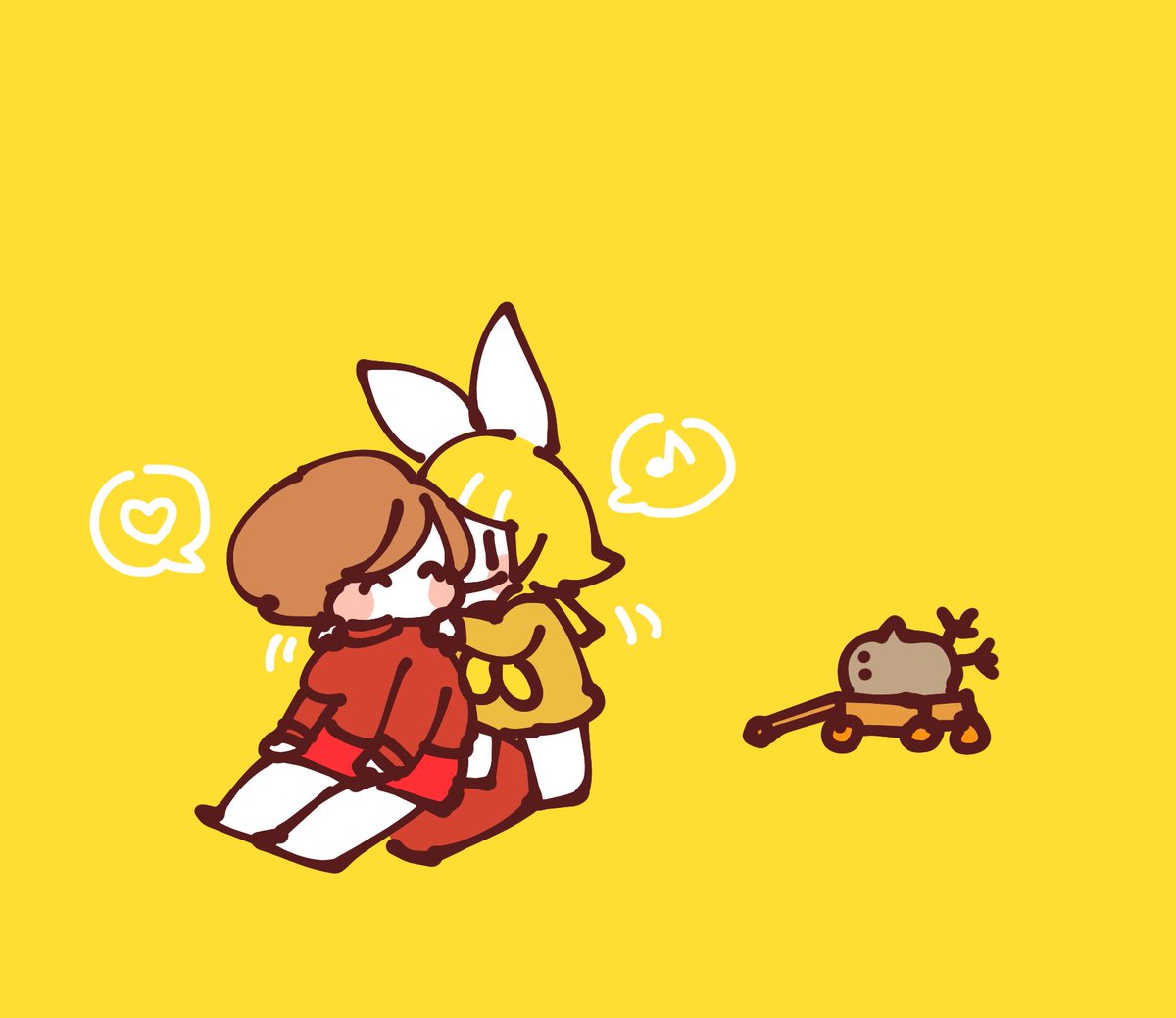 鏡音リン ,メイコ(VOCALOID) 「肩もみしてあげたかったリンちゃん0( :3 」|袁のイラスト