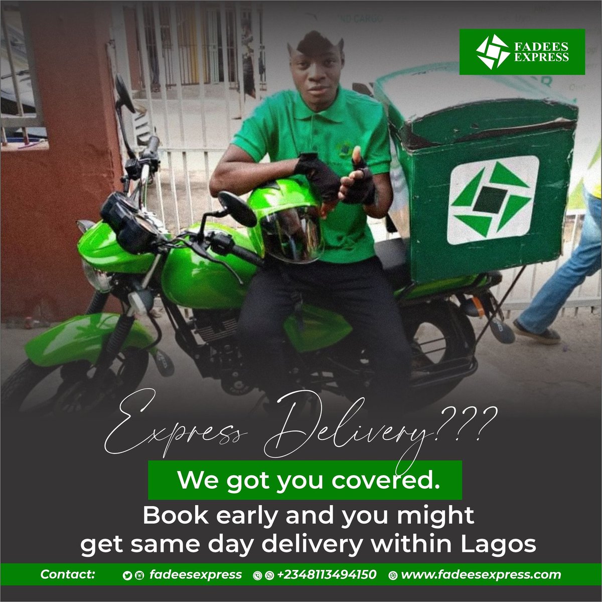 FadeesExpress's tweet image. We are available and waiting for your orders.

Get your parcel delivered with Fadeesexpress.
Within Lagos ✅
Interstate ✅
International ✅
Haulage ✅

Send a DM or Call 0811 349 4150 for enquiries.
#Nigerians
#beforethechaos
#ZenithBetaLifePromo