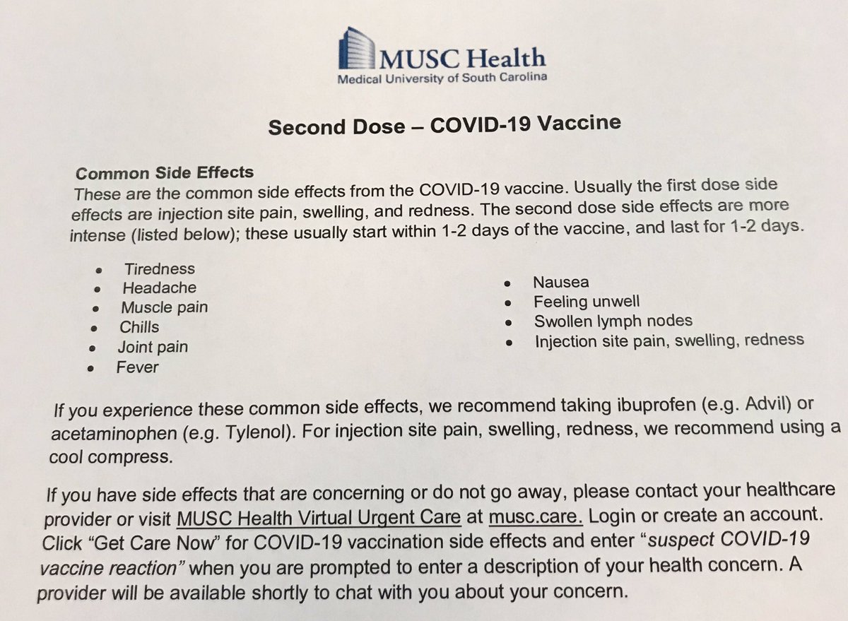 JCI_JohnEvans's tweet photo. Just got my 2nd dose of Pfizer & I’m sitting in the observation area. I’ve got more side effects from my anxiety reading the sheet @MUSChealth hands you than anything else. I’ve included the original & my edited version that might not scare folks away 😁 https://t.co/r8bNRdmlFK
