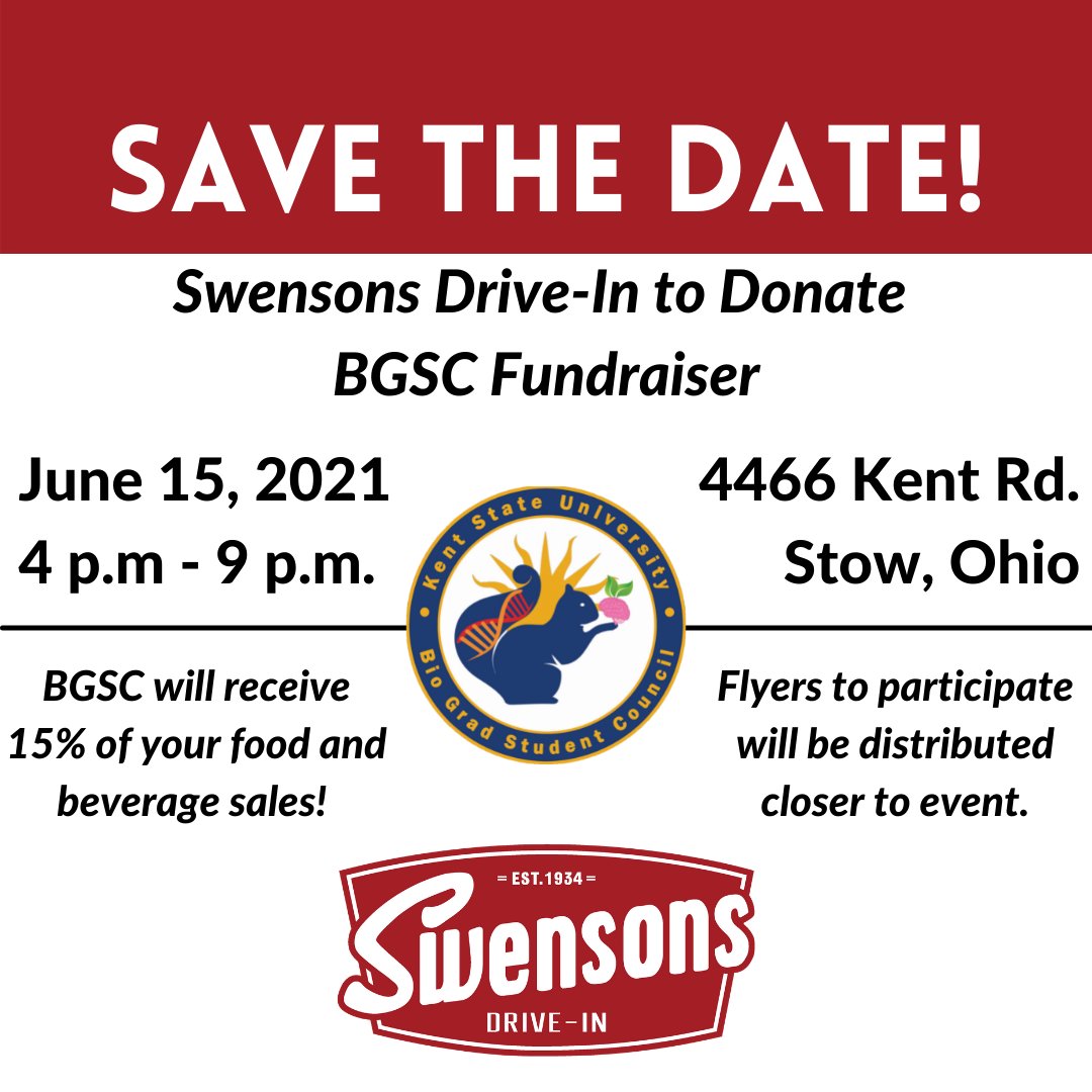 biogradsc's tweet photo. Save the date for BGSC's next fundraiser! We are partnering with Swensons Drive-In to receive 15% of food and beverage sales from KSU students on June 15th. Participants will need to present a flyer as proof of affiliation with the fundraiser, so keep an eye out for those soon! https://t.co/71ya0P2abu