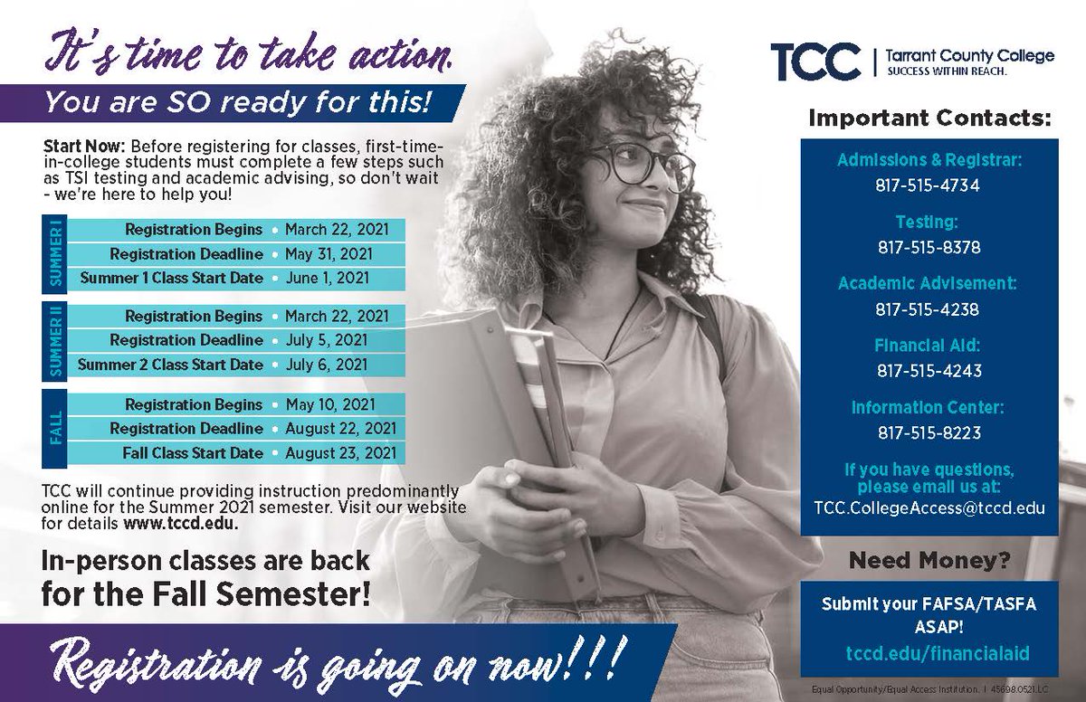 Prospective TCC students- please see these important registration dates!