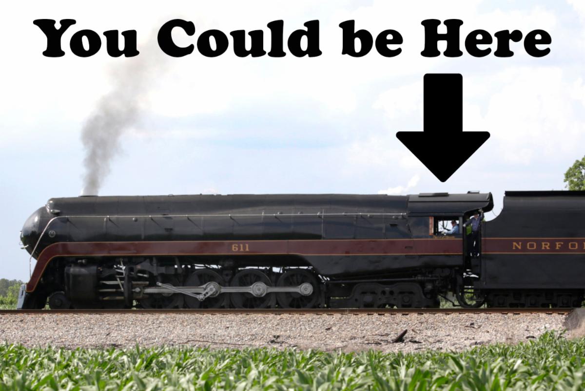 You could get the chance to fire or run N&amp;W 611 in our newest raffle! Two winners will have the opportunity to either sit in the engineer’s seat and take the throttle or learn the art of firing. Visit our online gift shop, FireUp2100.org/shop for more details and tickets.