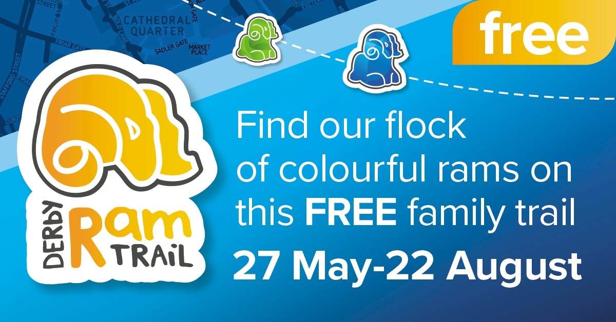 Find our flock of colourful rams on this FREE family trail.
27 May-22 August.

Derby Ram Trail logo.