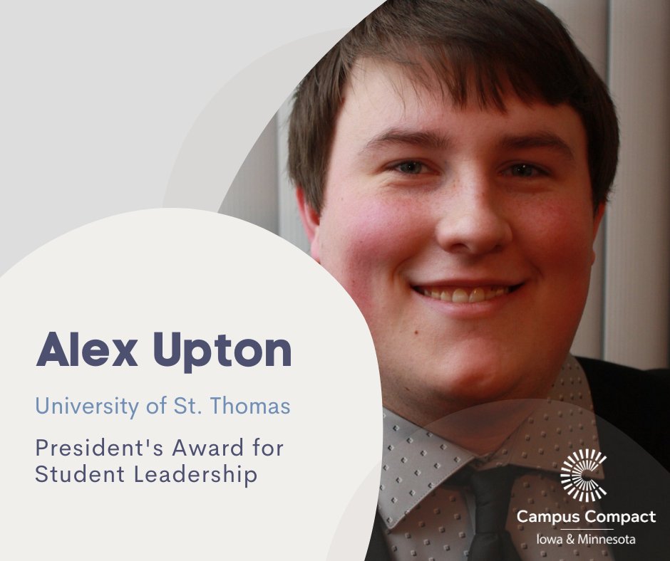 Congratulations to @UofStThomasMN's 2021 Presidents' awardee for student leadership, Alex Upton! Visit our website to read more about the awardees! buff.ly/3mO4724 buff.ly/3oOplwG