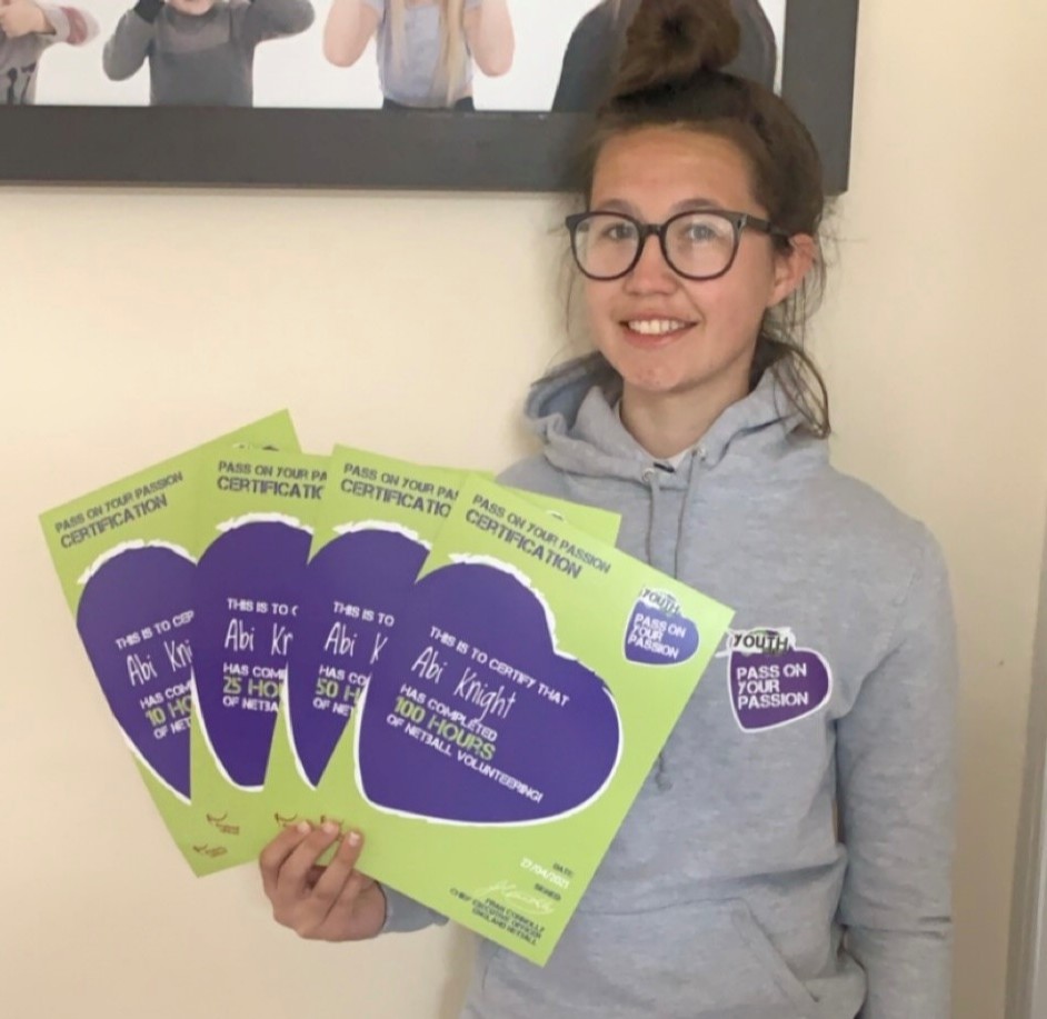 This is Abi Knight.

She has completed 100 hrs of volunteering at <a href="/FarehamFireflys/">Fareham Fireflys</a> through the Pass On Your Passion Programme! She shares her passion for umpiring and coaching and her next challenge is to reach 200 hrs before 21/2/23!

#YoungVolunteer #Inspiration #Netball