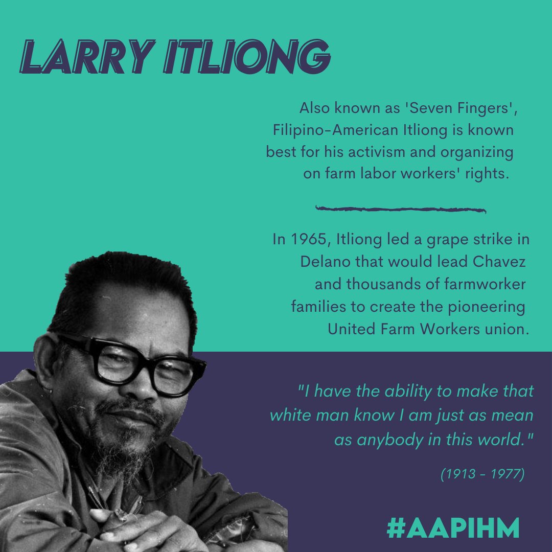 Meet revolutionary activist Larry Dulay Itliong, who was crucial in the formation of the United Farm Workers Movement as well as fighting for Filipino-American rights. Learn more about him and #AAPIHM today.