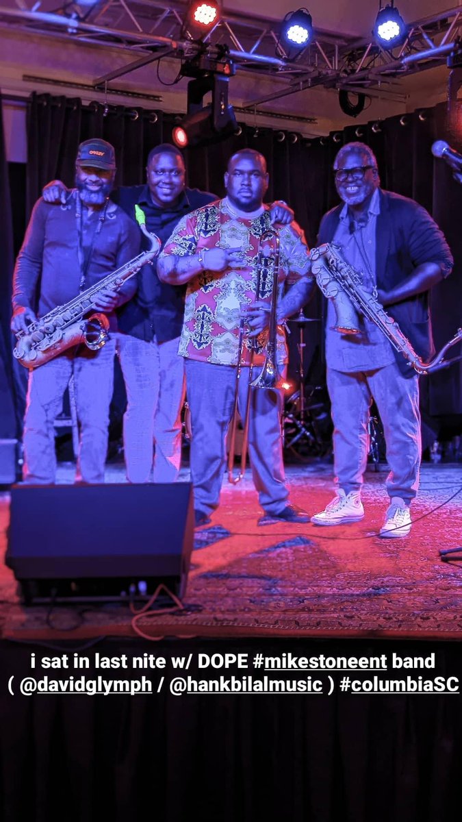 I sat in w/ the DOPE Mike Stone Entertainment  band ( David Glymph Sax | Hank Bilal (trombone )  
#columbiasc 

S/O to David Glymph w/ the
 #javasaxophone X EBXJavaSaxophones EB-1 model
(go to #javasaxophone to see their line-up)