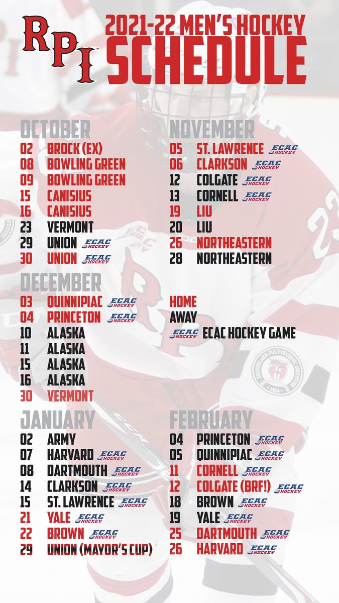 2021-22 <a href="/RPI_Hockey/">RPI Men's Hockey</a> Schedule Released bit.ly/3eMgYQ3

#RPIHockey #ECACHockey