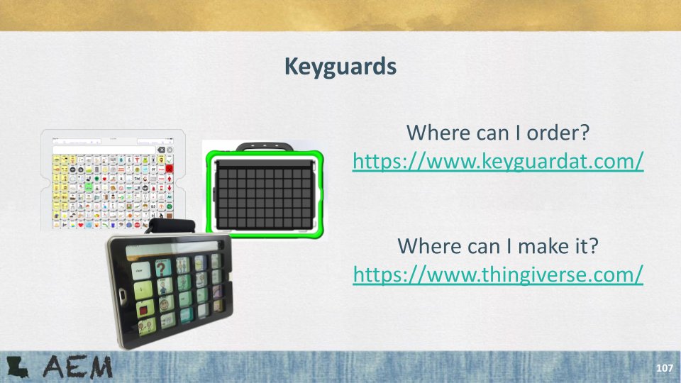 Keyguards can make all the difference to #augcomm and solidify a good motor plan.  You can look at already made options available at keyguardat.com or 3dprint yours using based templates at thingiverse.com

@LouisianaSSD <a href="/millerjosh154/">Josh Miller</a> #educationwithoutlimits