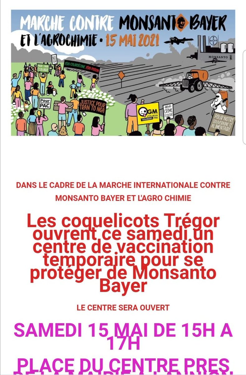 psykopatrak's tweet photo. Samedi 15 Mai 15h-17h Lannion #PesticidesNonMerci #monsanto #bayer @CombatMonsanto_ @MarcheMonsanto https://t.co/gf5TdoTnQM