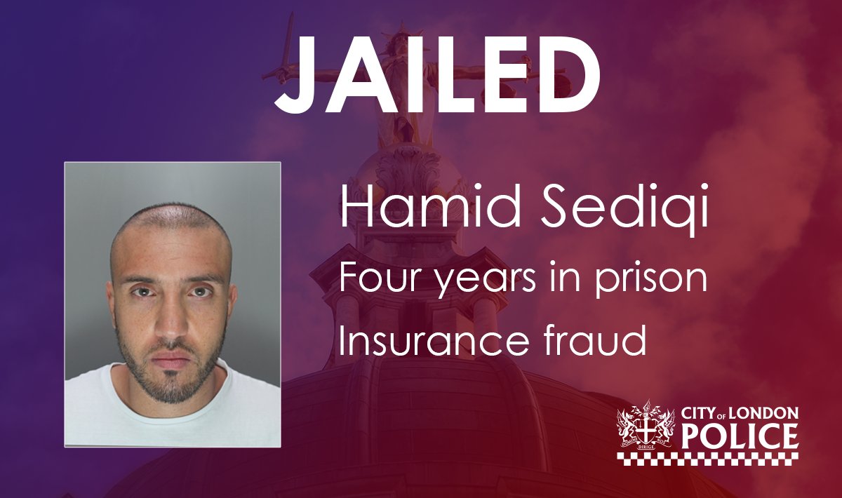 CityPoliceIFED's tweet photo. A trio of fraudsters were today sentenced for their involvement in multiple insurance fraud plots, orchestrated by Hamid Sediqi.
Sediqi managed to fraudulently accrue nearly £245k, stealing the identities of companies and members of the public.
https://t.co/MRrN8RlXLF https://t.co/eqYOAc9KYY