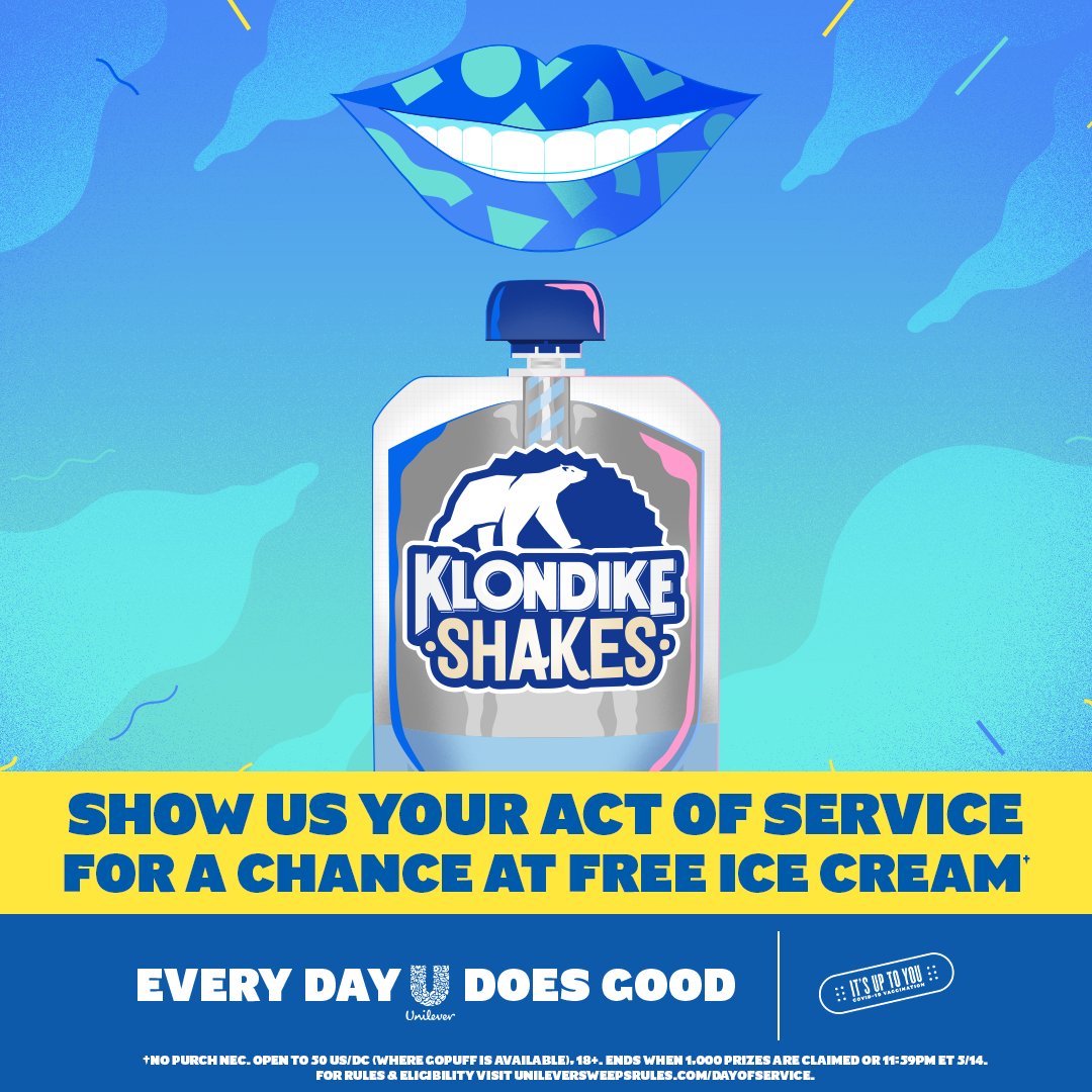 Win free ice cream today! Just follow 
<a href="/UnileverUSA/">UnileverUSA</a> &amp; share a photo of your act of service w/ #DoGoodWithUnilever #giveaway. No Purch Nec. Open to 50 US/DC (where Gopuff is available), 18+. Ends when 1,000 prizes are claimed or 11:59pm ET 5/14. Full rules: bit.ly/33IeEDl