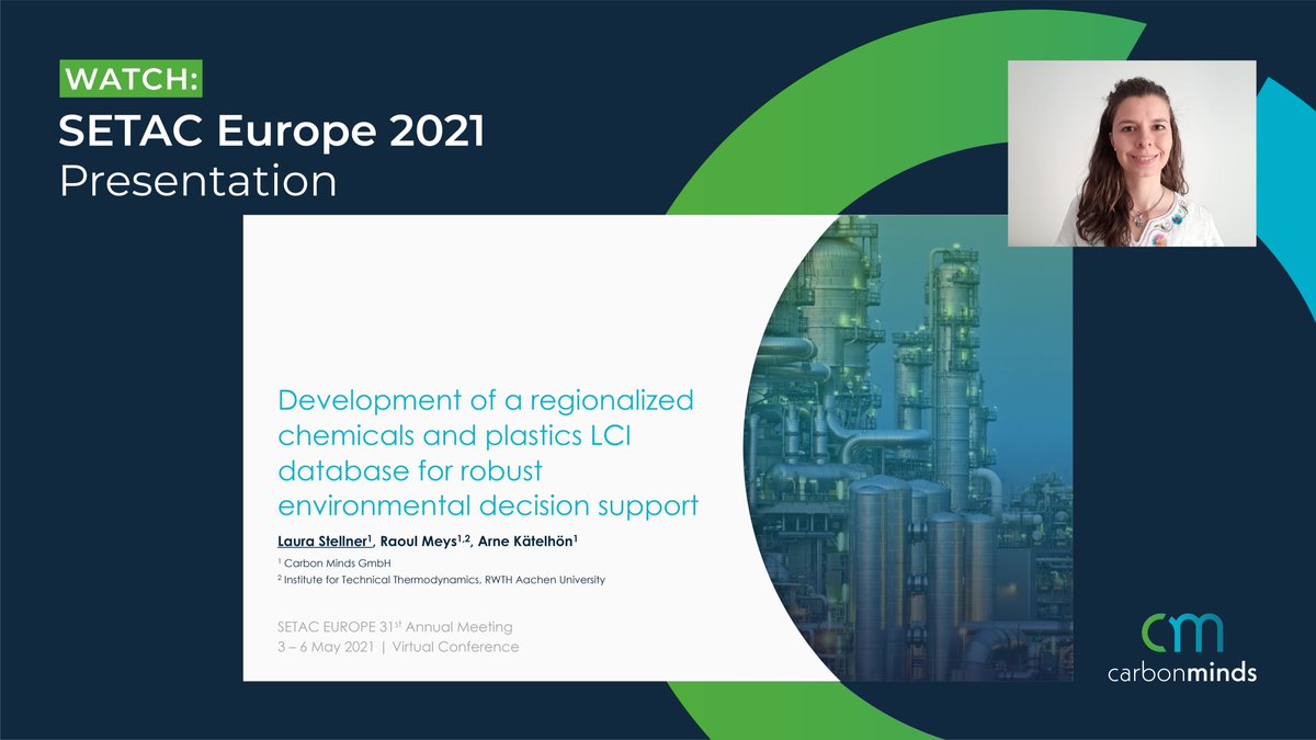 Watch our colleague, Laura Stellner, explain the Development of a regionalized chemicals and plastics LCI database for robust environmental decision support at #SETACEurope2021: youtu.be/CtWH25f0hr0

#chemistry #data #LCI #Sustainability 
@SETAC_world