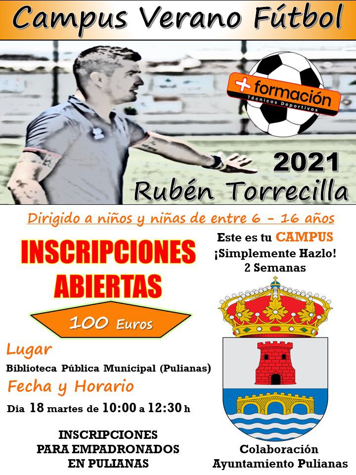 🔔SEGUIMOS CON LAS INSCRIPCIONES PARA EL CAMPUS DE VERANO DE FÚTBOL⚽

El próximo martes 18, desde las 10:00 hasta las 12:30, podéis pasar por la Biblioteca Pública Municipal para apuntar a vuestros/as niños/as🥅