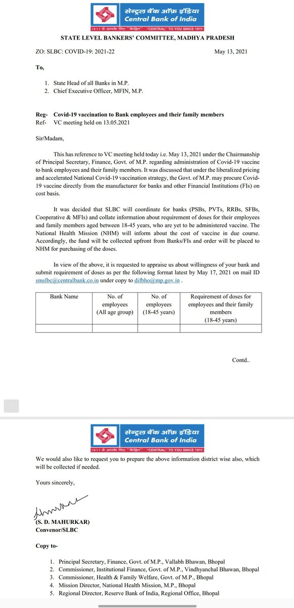 tiwariaditi0909's tweet photo. Much awaited circular
Tried to book slot several times , couldn't get one..
Now hoping to get vaccinated ЁЯдЮЁЯдЮ
Thanks #SLBCMP ЁЯЩП
#MPFightsCorona https://t.co/5iqqTwIKMY