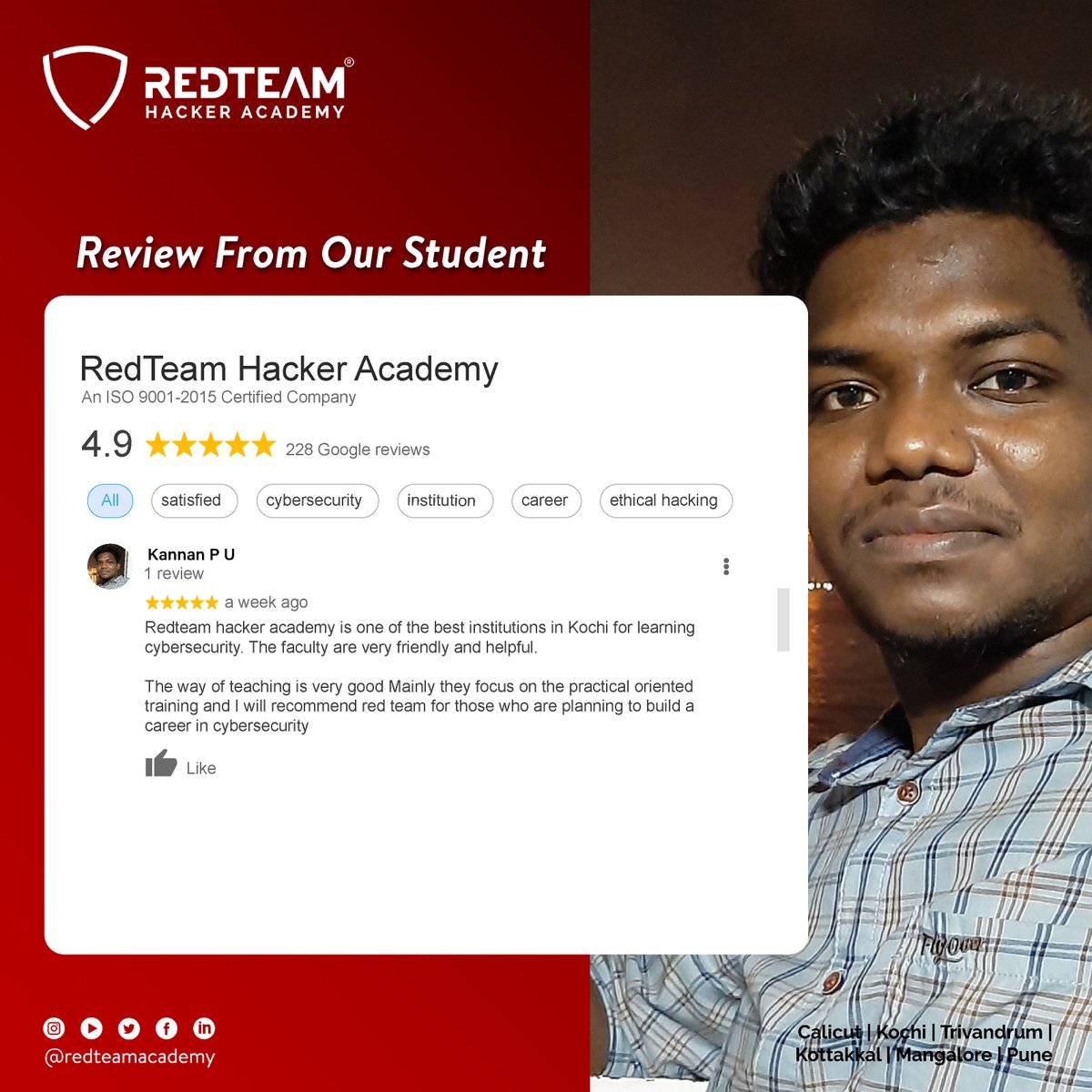 redteamacademy's tweet photo. RedTeam Hacker Academy has always satisfied our students by providing them with the quality education we promised.
RedTeam carves out the best by providing the best.

#RedTeamHackerAcademy #happyatudents #cybersecurity #ethialhacking #cybersecuritytraining #Online #infosec https://t.co/GqKLVTEH3i