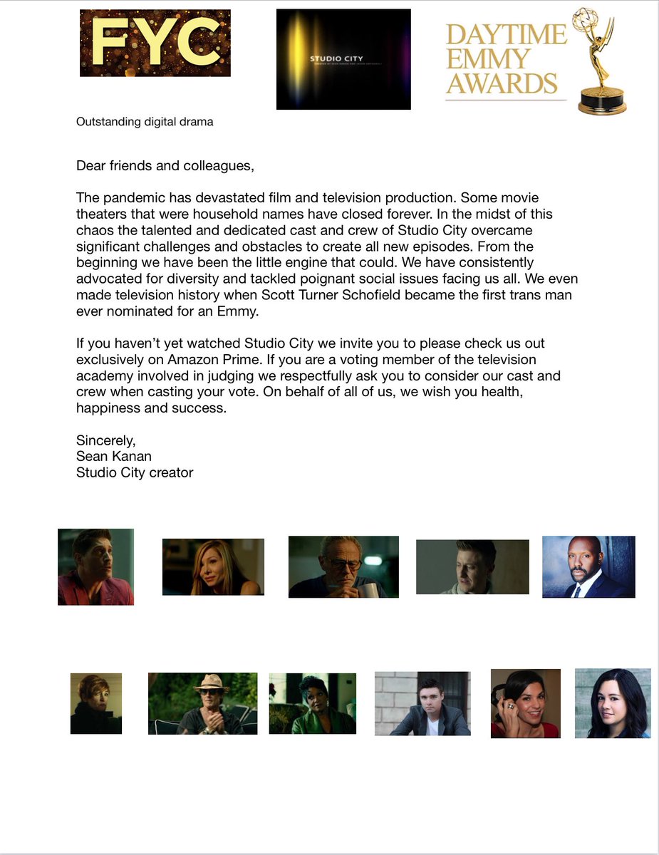 Please consider the cast &amp; crew of <a href="/studiocity_show/">STUDIO CITY show</a> exclusively on <a href="/PrimeVideo/">Prime Video</a> for the <a href="/DaytimeEmmys/">Daytime Emmys</a> Their hard work &amp; commitment is truly inspiring. If you haven’t seen the show please check it out. <a href="/tristanrogers/">tristanrogers</a> <a href="/carolynhennesy/">Carolyn Hennesy</a> <a href="/turnerschofield/">ScottTurnerSchofield</a> <a href="/sarahjoybrown/">Sarah Joy Brown</a> <a href="/OfficialTimWjr/">Timothy Woodward Jr.</a>