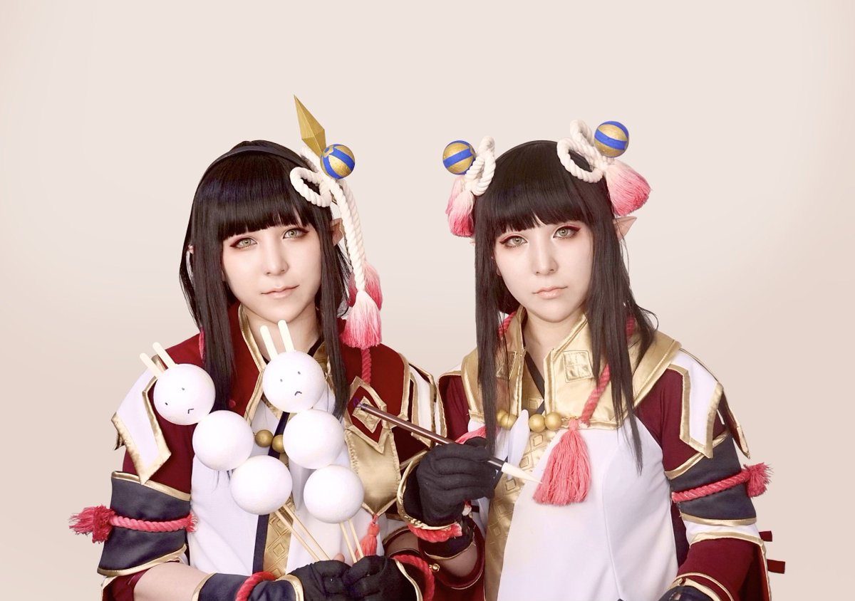 双子で双子コスプレ🐉 衣装と装備、うさ団子も自作しました！が4本指は