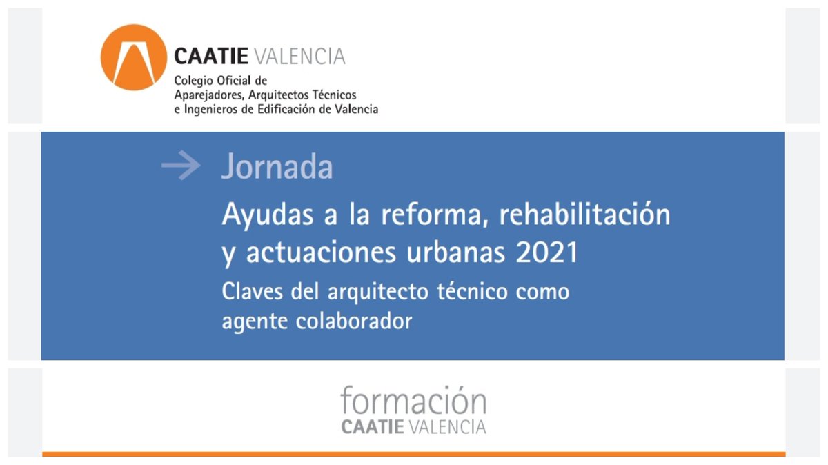 Jornada online 🏗🏘💰 Ayudas a la reforma, rehabilitación y actuaciones urbanas 2021. Claves del Arquitecto Técnico como técnico colaborador.

📅 Martes 18 mayo | 16:30 a 18:30

ℹ Jornada gratuita colegiados #CAATIEValencia
caatvalencia.es/pub/formacionc…

#ConectAT #ArquitecturaTecnica