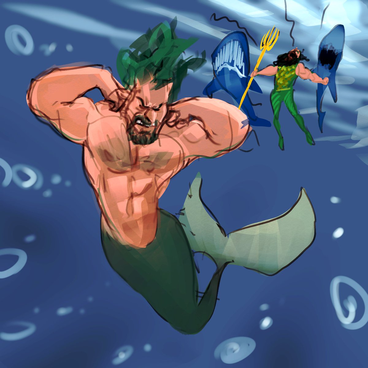 Aquaman is singing his sea tune and ask the marines listen to him, except the #MerMan ! 
#mermay2020