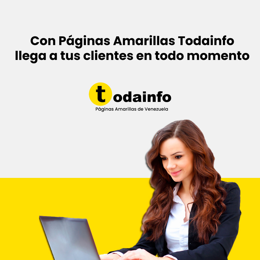 Todainfo's tweet photo. Con Páginas Amarillas Todainfo llega a tus clientes en todo momento.

Las 24 horas del día y los siete días de la semana. 
 
En nuestras páginas amarillas, tus clientes te podrán buscar en cualquier momento y en cualquier dispositivo. 📱
 
#Carabobo #Caracas #Zulia #Aragua https://t.co/7XVrK8fh8v